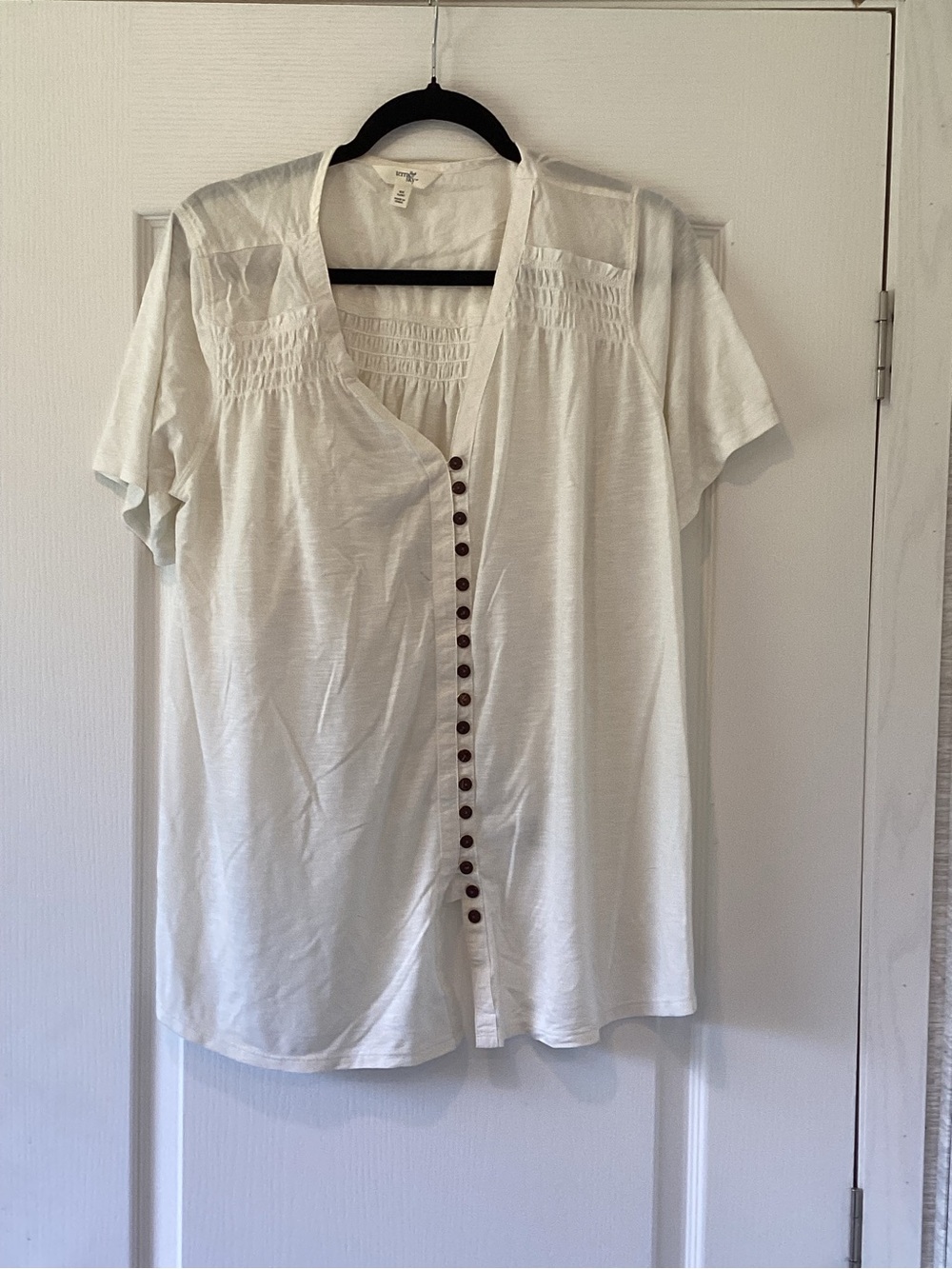 Terra & Sky White Short-Sleeve Button-Front Blouse 0X EUC